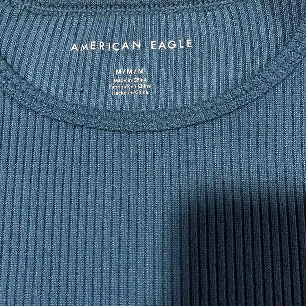 Blue Ribbed Crop Long Sleeve Top
